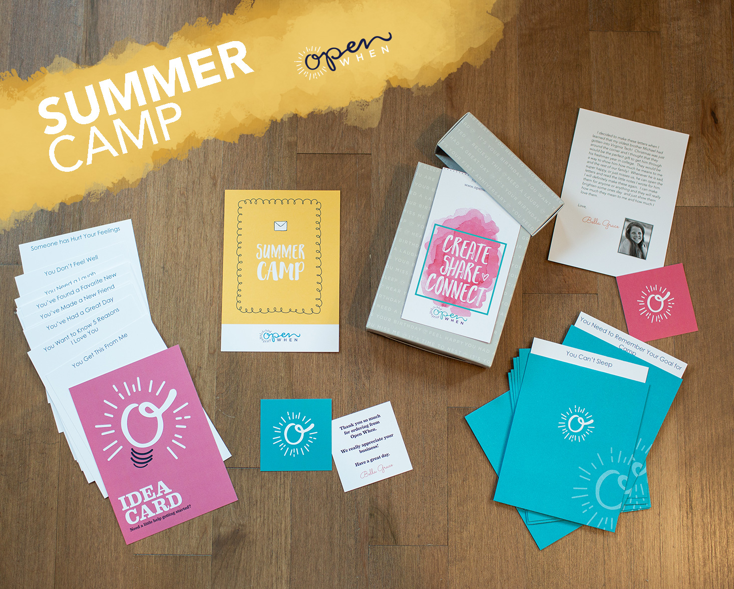 summer camp open when letters gift pack